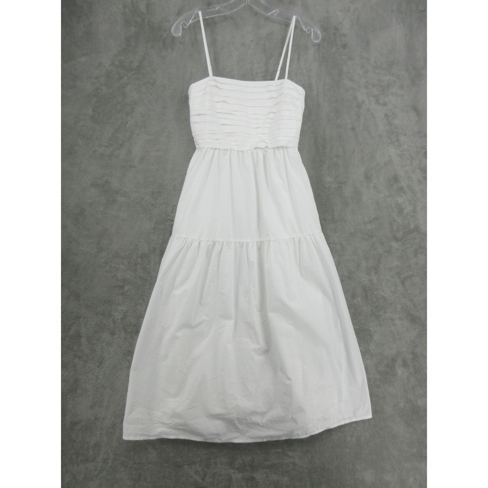 Evereve Dress Womens Size XS Emmie Ruched Square Neck Midi Tiered Cotton White